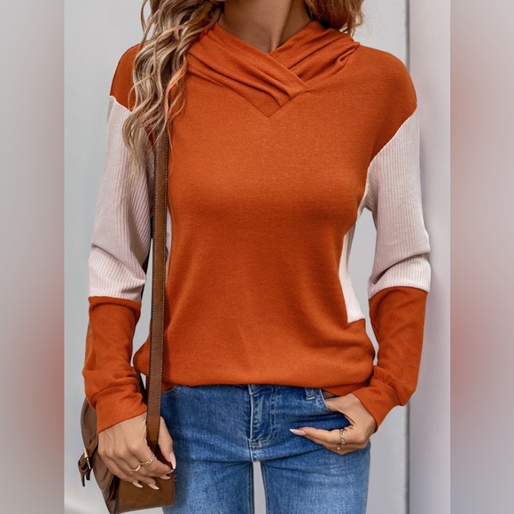 Perfee Tops - Perfee Contrast Long Sleeve Hoodie